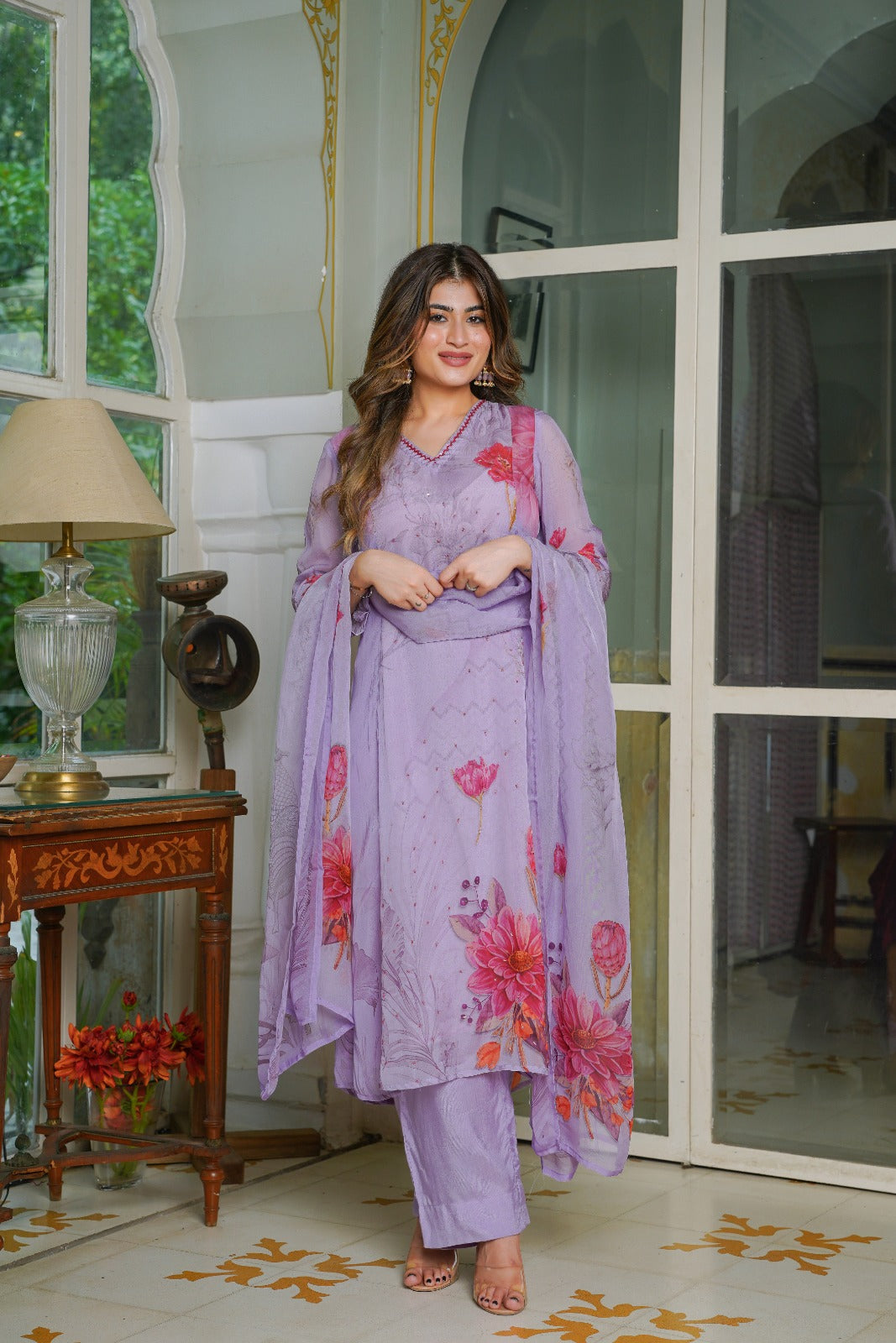 Purple soft organza three piece set (P696)