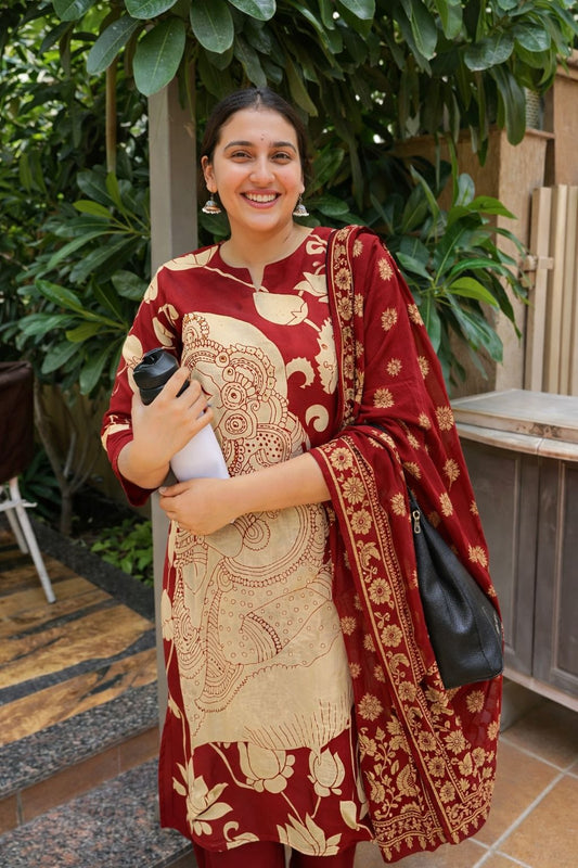 Kalamkari pure cotton three piece set (A1637)