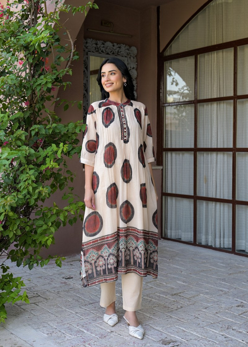 Mul cotton with lining ajrakh print smart two piece cordset (C121)