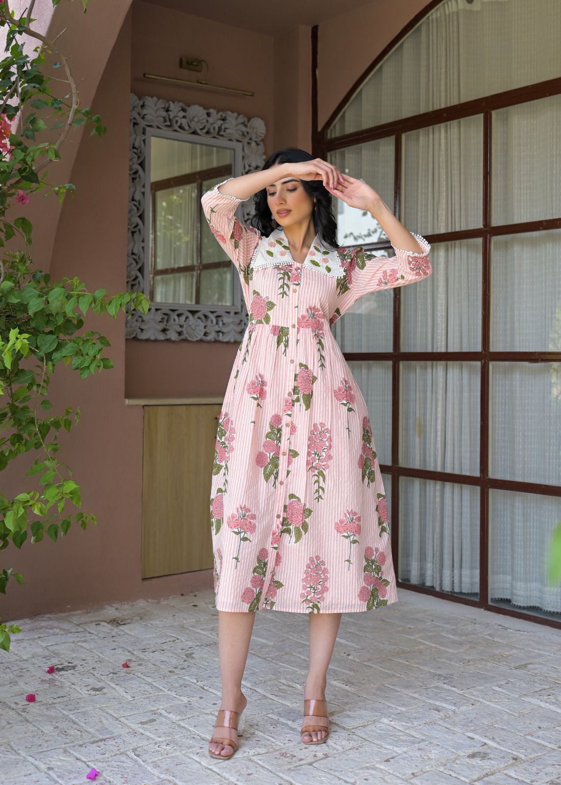 Pure cotton stylish one piece dress with mul lining smart dress (S195)