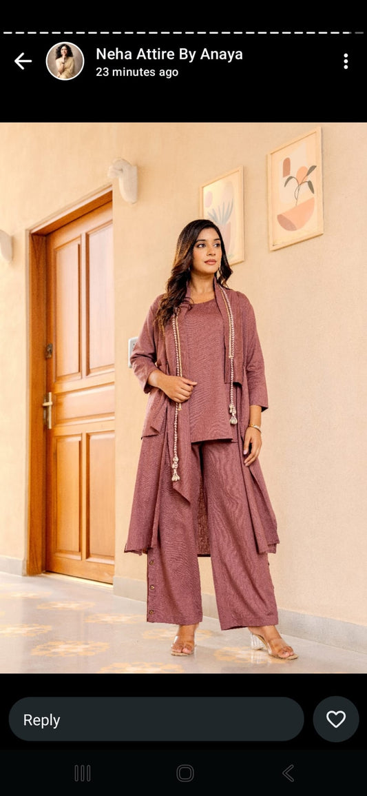 Onion pink cotton linen three piece set (A853)