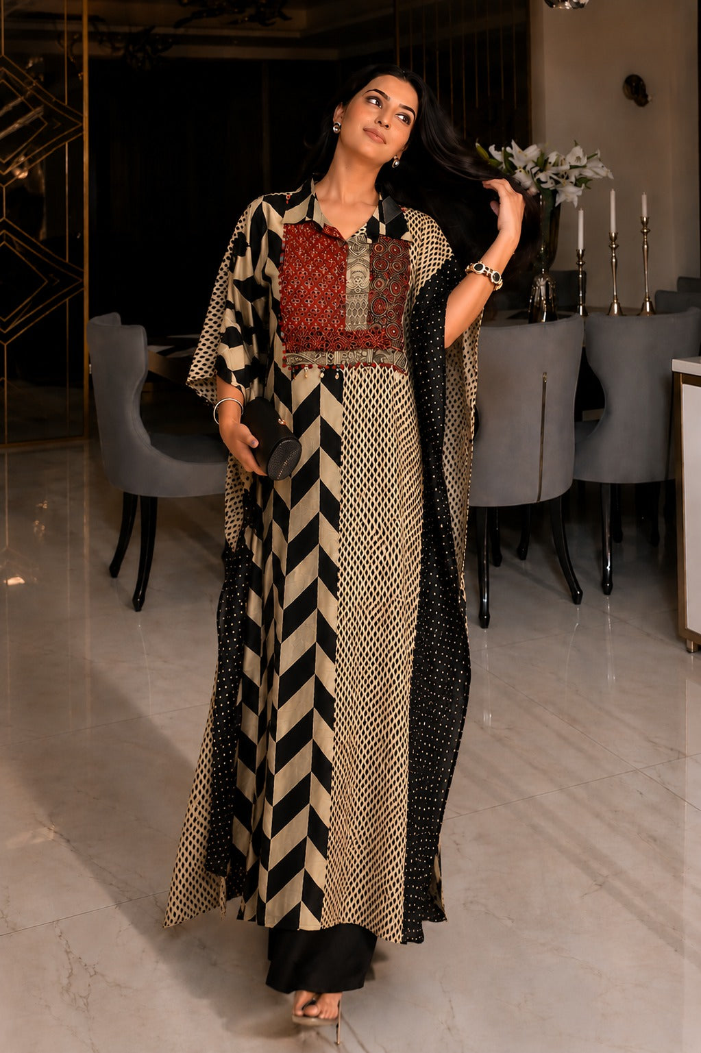 Pure cotton with a real mirror smart kaftan set (C231)