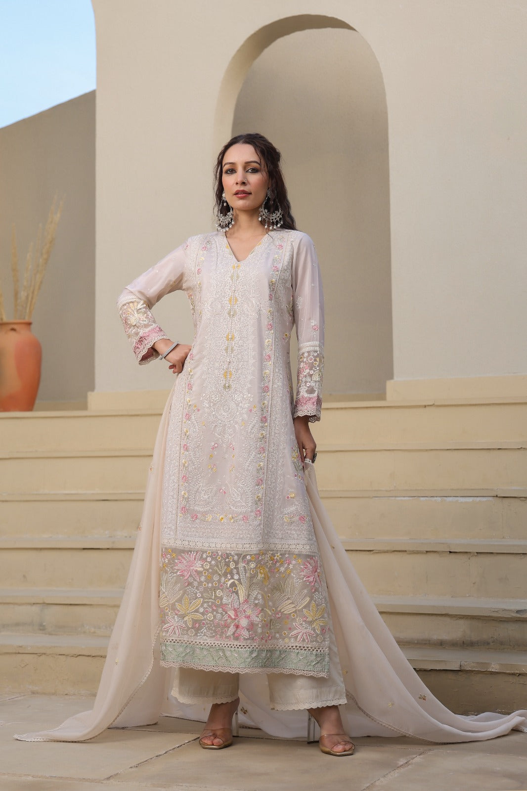 Pakistani organza suit with mul lining (P1657)