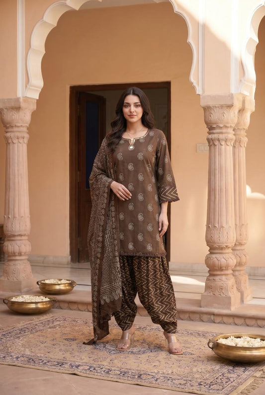 Pure cotton with farshi salwar three piece set (C203)
