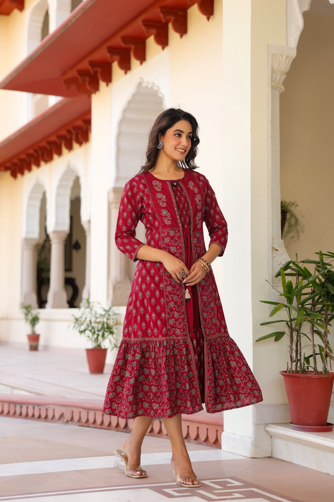 Original block print smart two piece dress length 46 inch (B287)