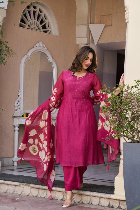 Pure mul chanderi with digital print duptta three piece set (B387)