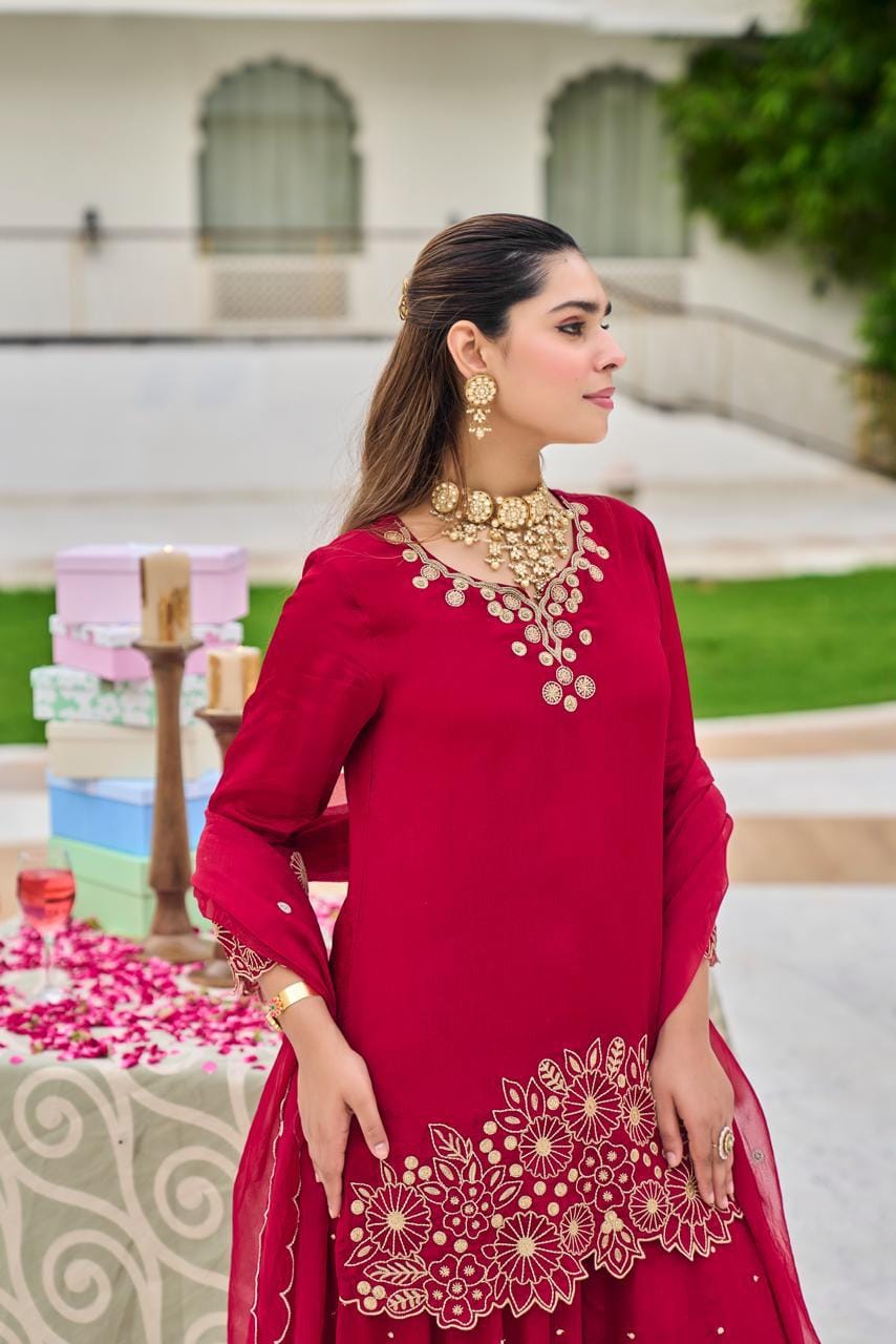 Pure chinnon with heavy sharara three piece set (C647)