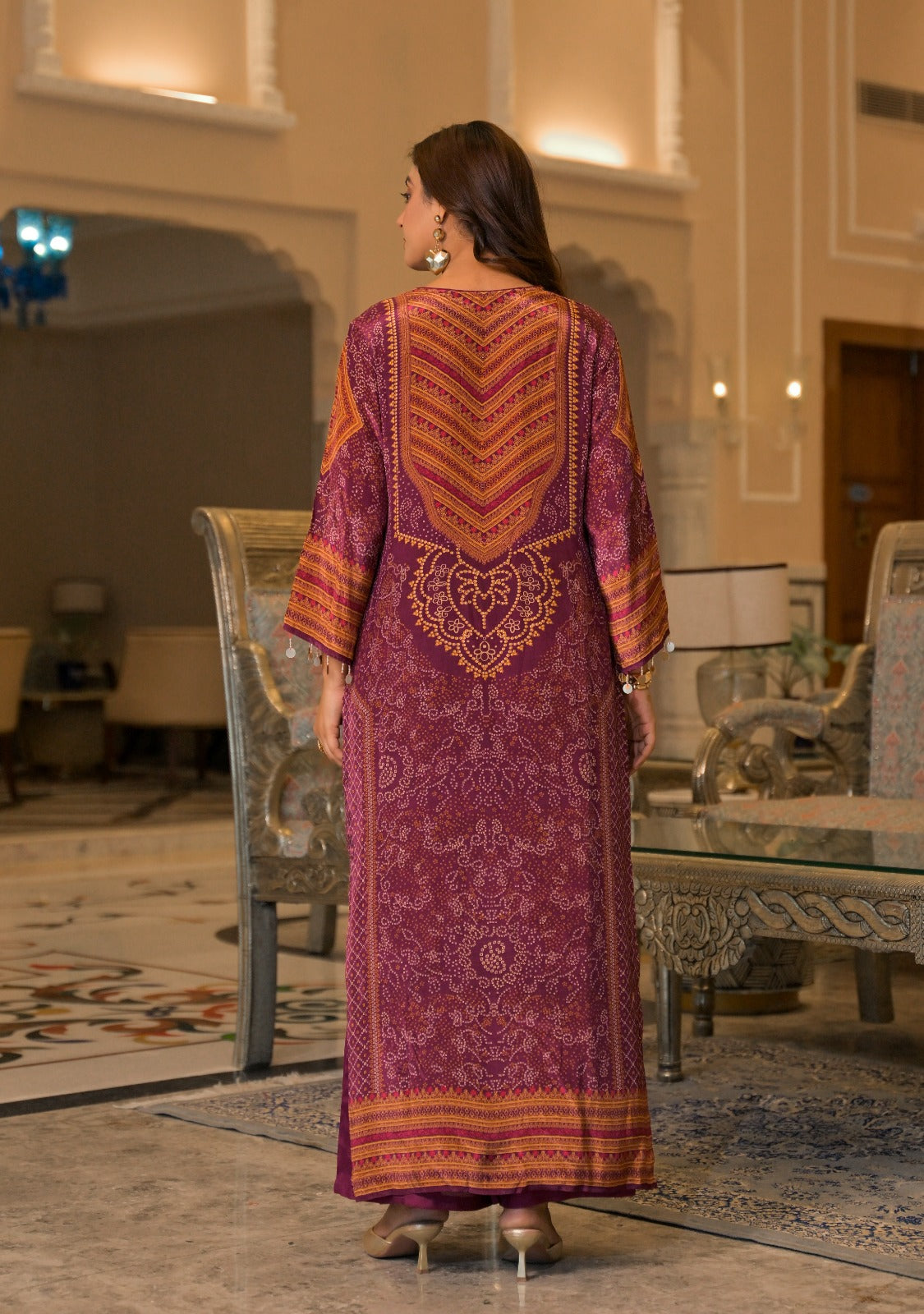 Natural crape with lining pakistani pattern two piece cordset length 54 inch (S305)