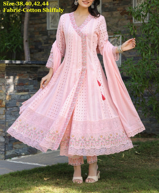 Cotton shifali with lining flared three piece anarkali (B312)