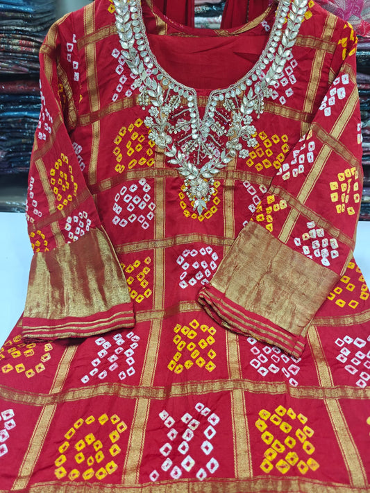 Bandani ghatchola with lagadi border three piece set (C775)