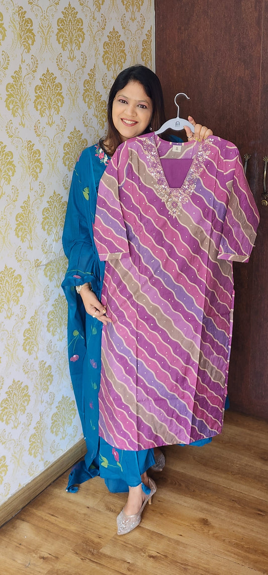 Purple lehriya two piece set (P828)