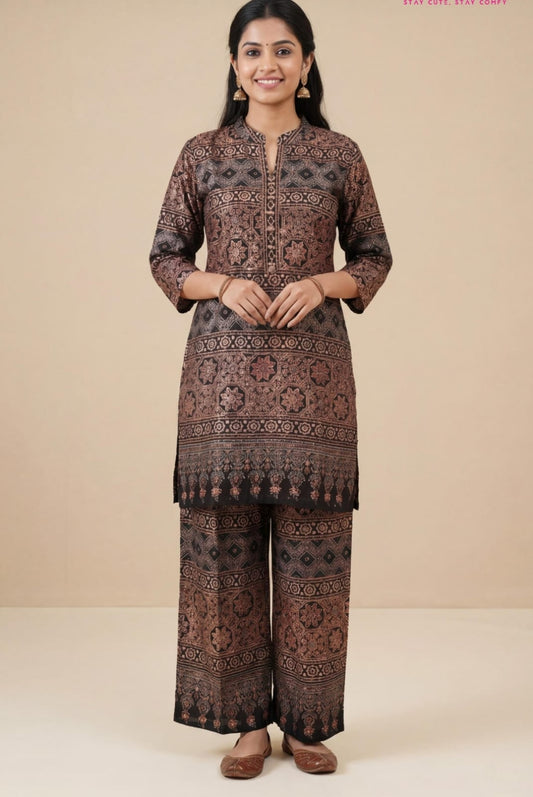 Smart ajrakh print cotton two piece cordset (C484)