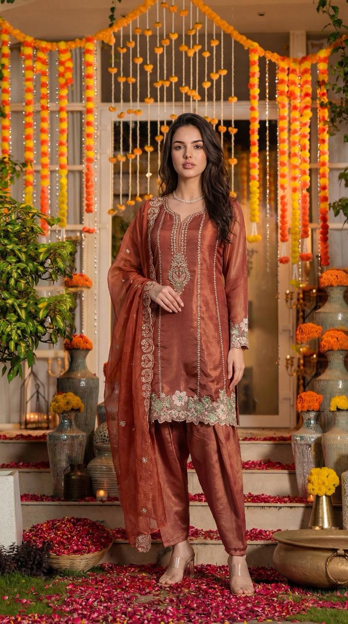 Pure tissue with farshi salwar three piece set (A1393)