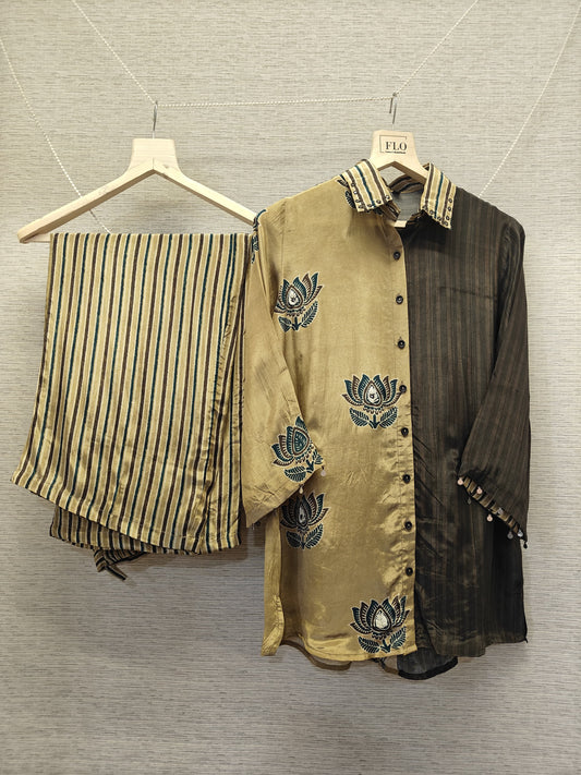Pure crape Ajrakh print smart two piece cordset (B944)