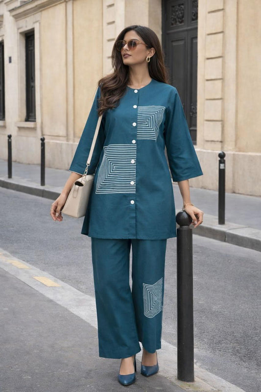 Pure cotton with thread work two piece cordset (A1694)