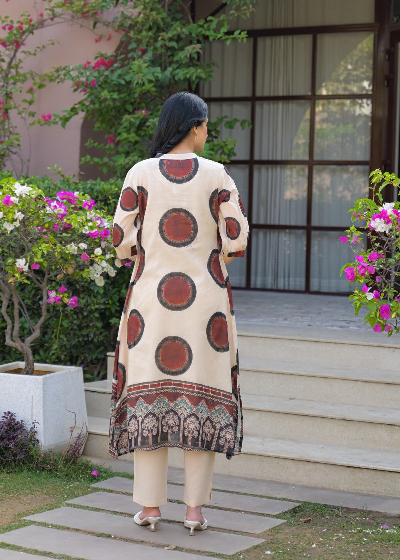 Mul cotton with lining ajrakh print smart two piece cordset (C121)