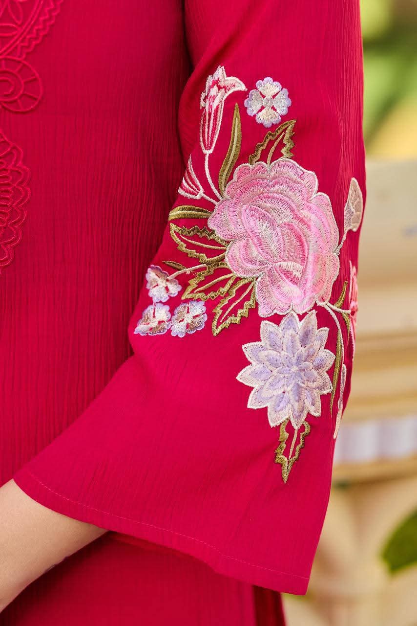 Viscose mul crush fully embroidered three piece set (A1453)