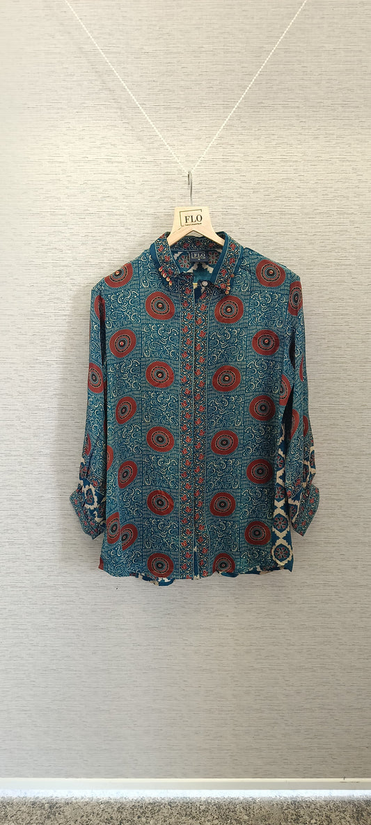 Ajrakh pure crape silk only shirt (A1135)