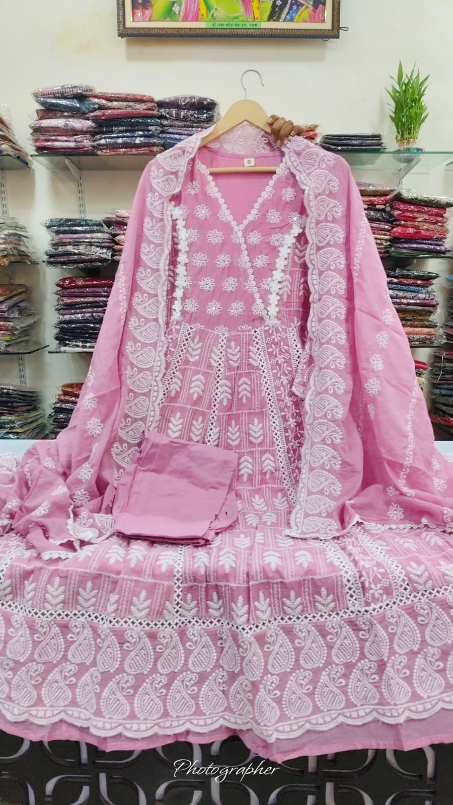 Pink chikankari three piece set (A990)
