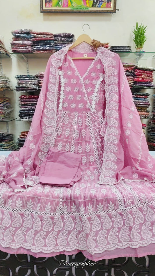 Pink chikankari three piece set (A990)