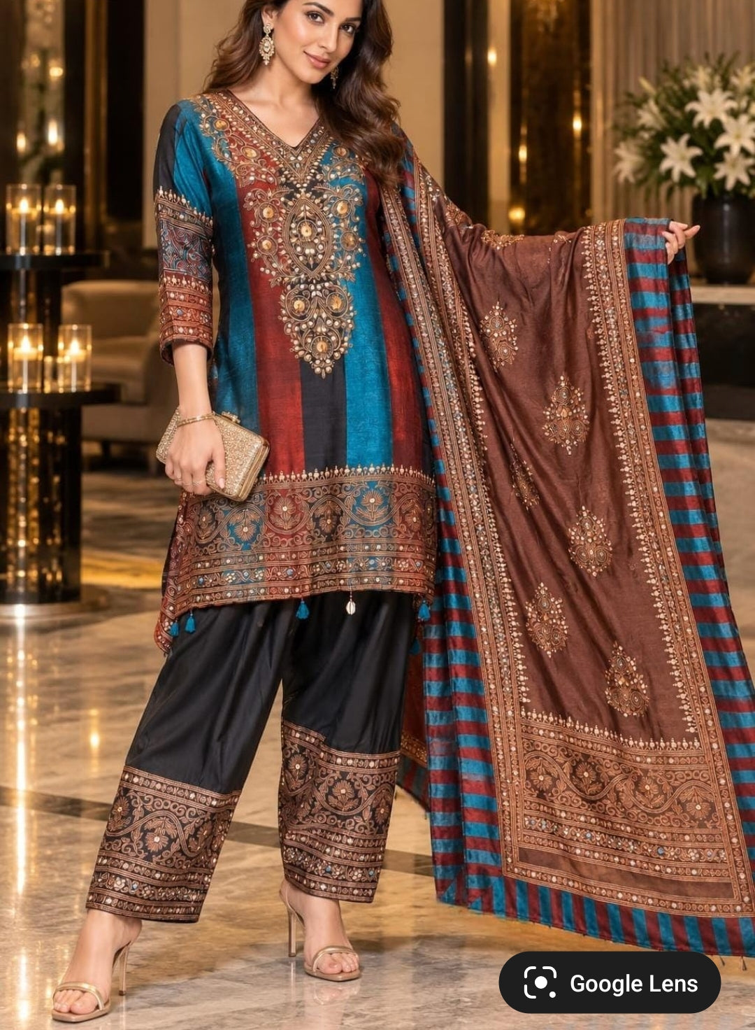 Pure Russian silk with lining paired with farshi salwar three piece set (C642)