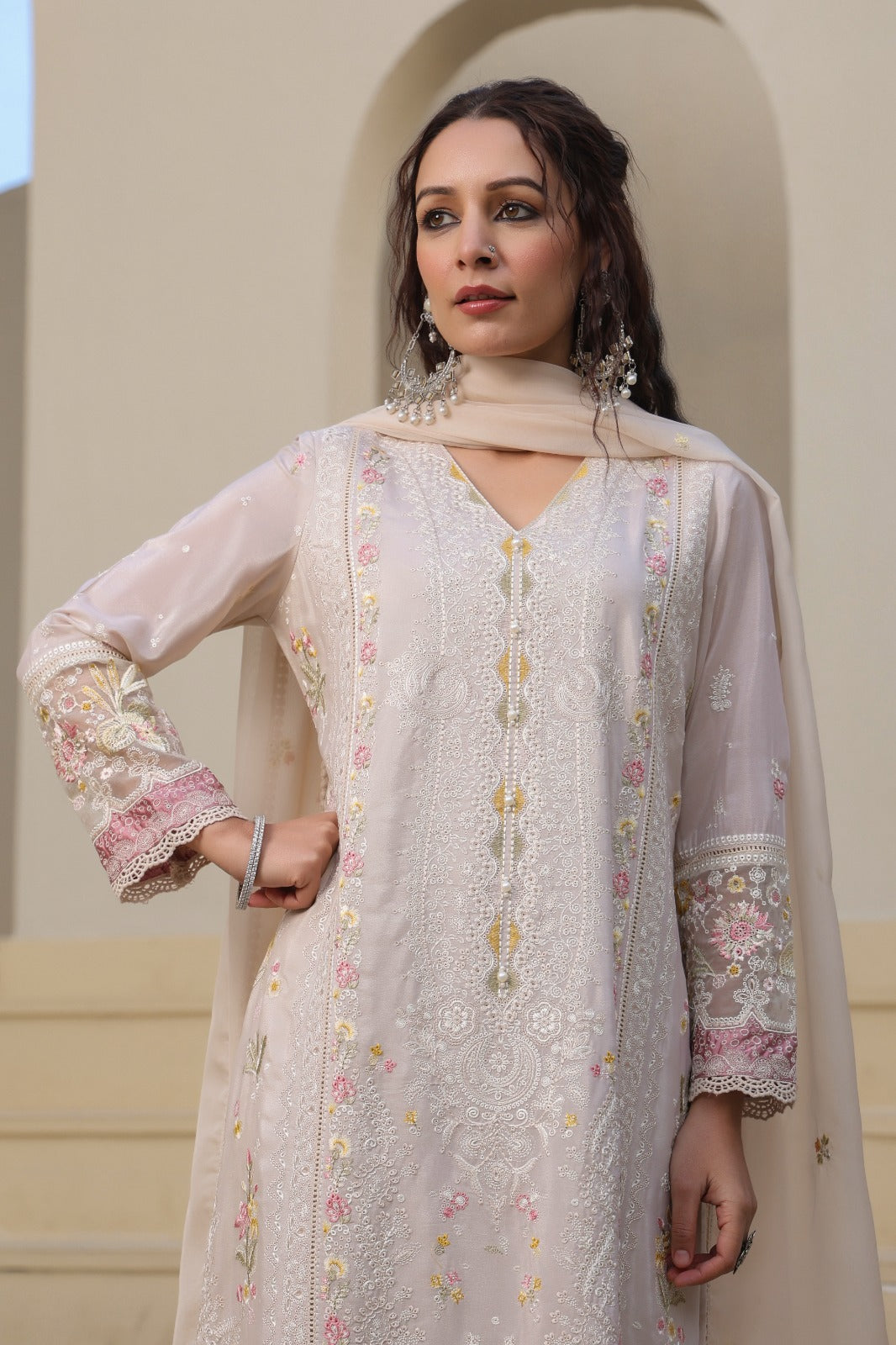 Pakistani organza suit with mul lining (P1657)