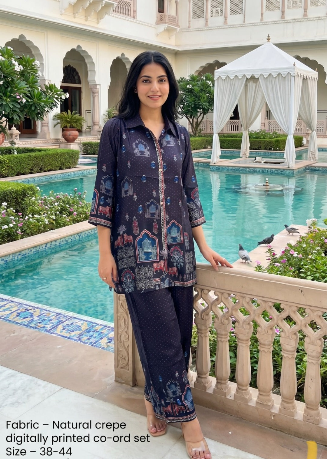 Crape ajrakh print smart two piece cordset (B950)