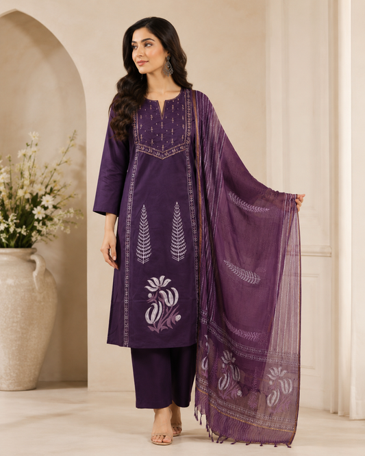 Pure cotton with kota dupatta three piece set (B874)