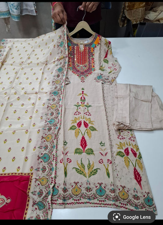 Pure crape with lining three piece set (B110)