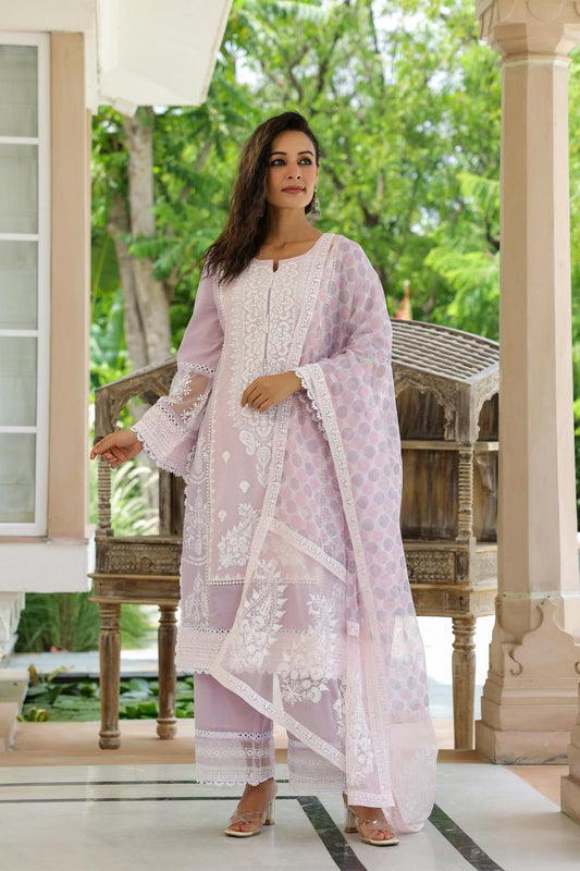Pure cotton with full aari thread work pakistani pattern three piece set (P2053)