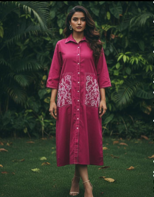 Pure cotton with embroidery smart one piece dress (B530)