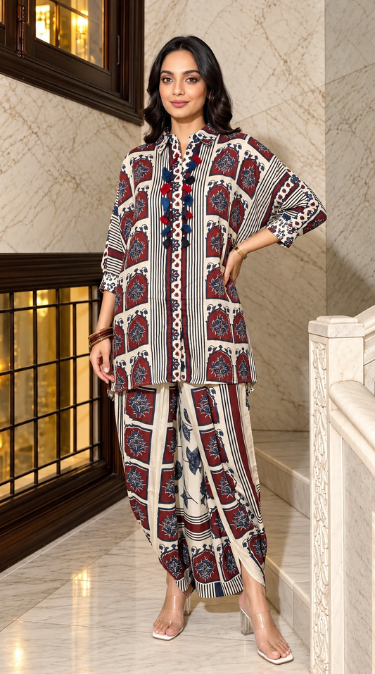 Pure crape dhoti style smart two piece cordset (C721)