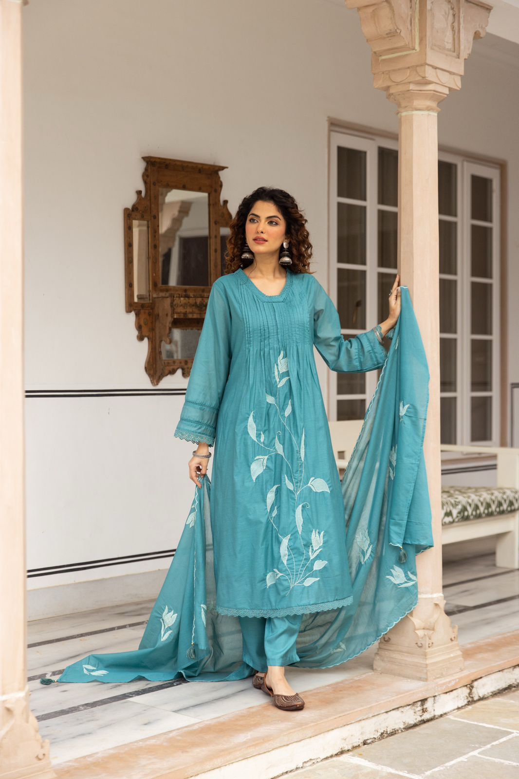 Soft kota chanderi with full thread work three piece set (S138)