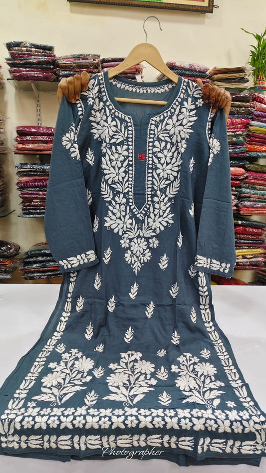 Cotton modal full chikankari only kurti (B254)