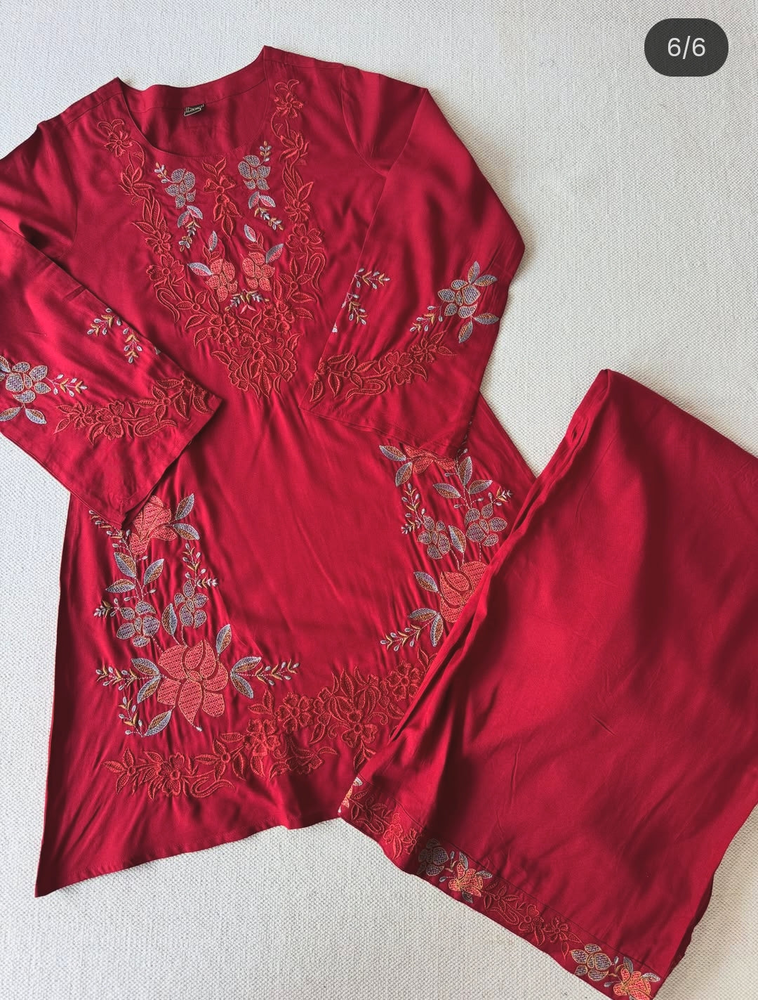 Cotton modal fully embroidered smart two piece cordset (C560)