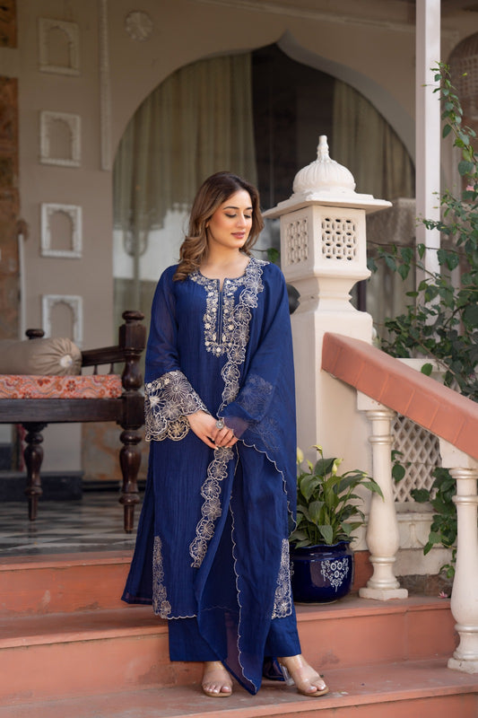 Crush cotton with lining beautiful three piece set (B656)