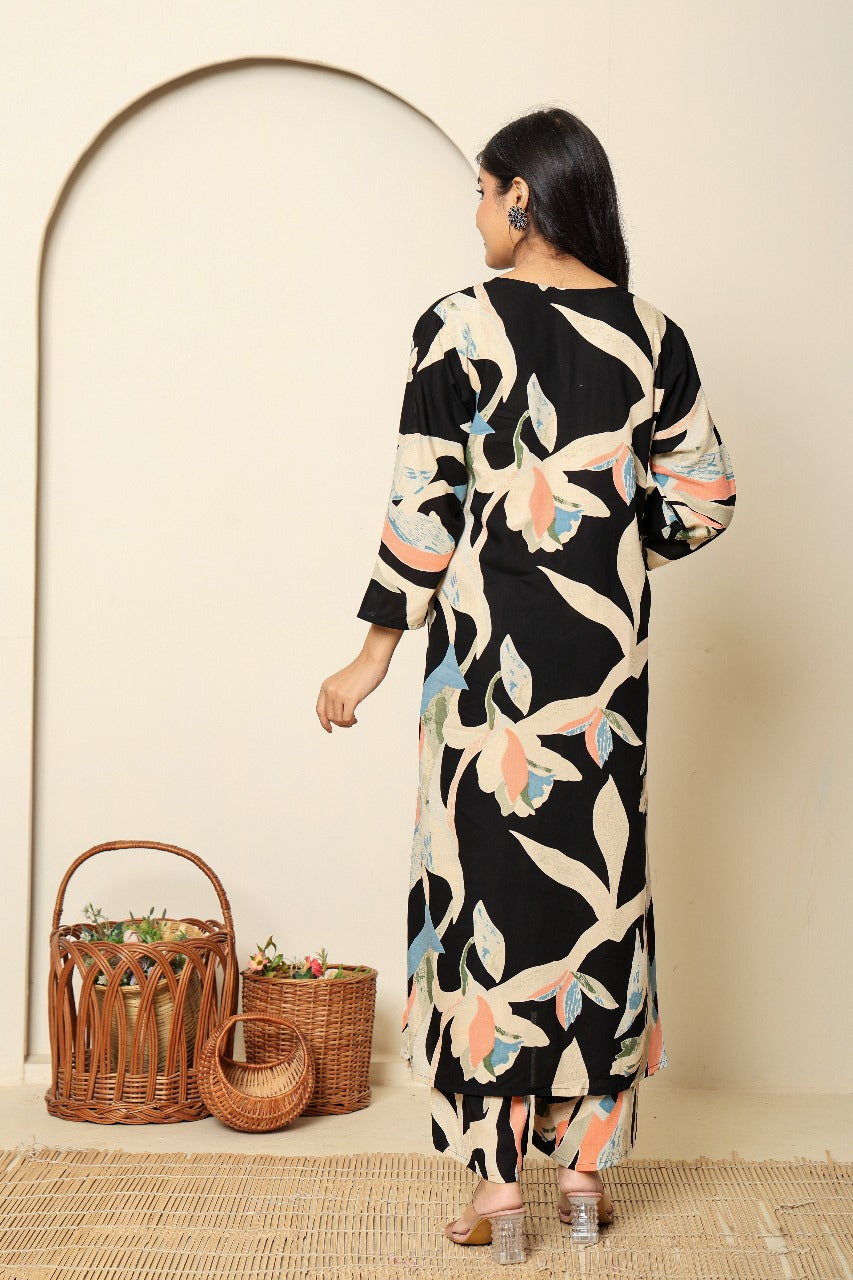 Black cotton modal designer two piece cordset (A1198)