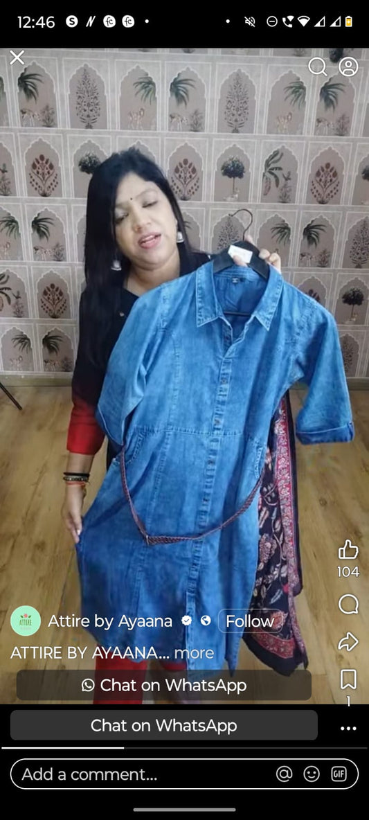 Denim one piece dress with belt length 47 inch (B106)