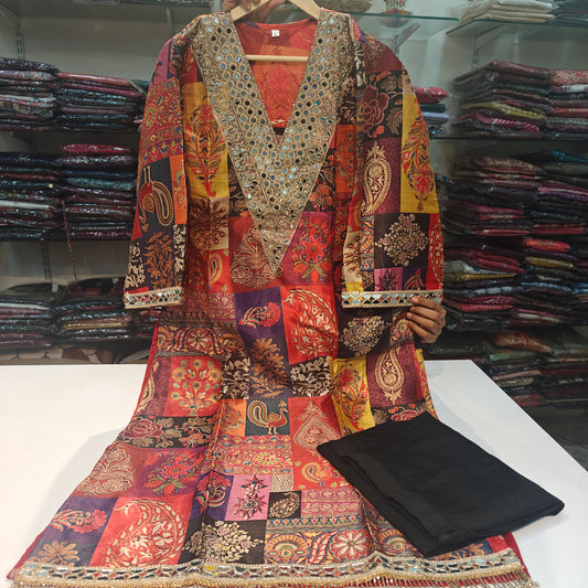 Chanderi silk with real mirror work two piece cordset (A632)