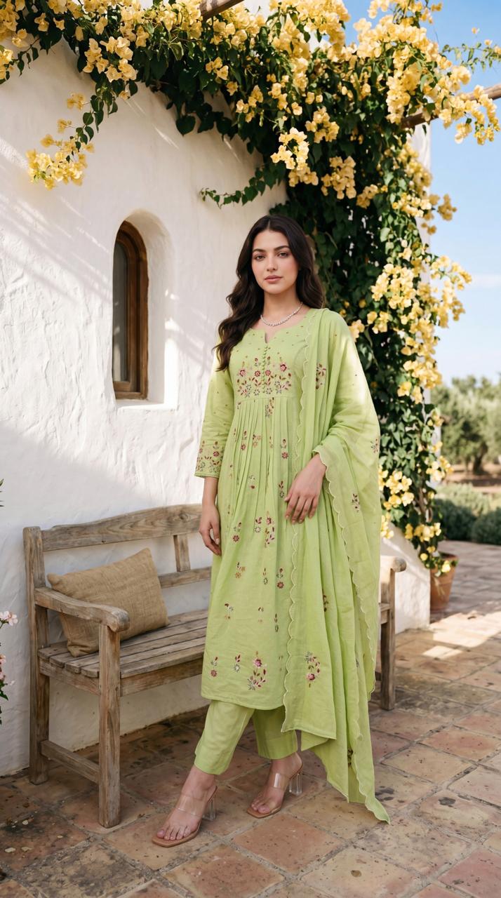 Dobby cotton with lining full thread work three piece set (B793)
