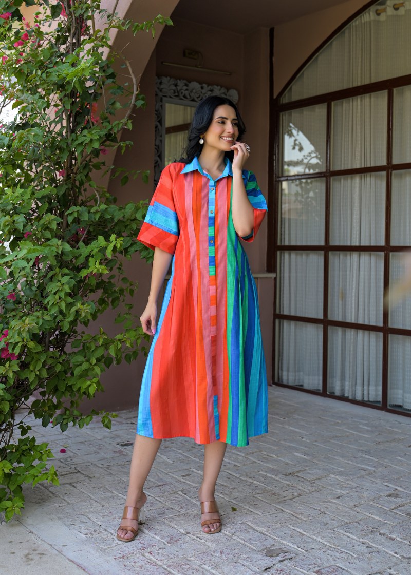 Cotton linen smart one piece dress (B688)