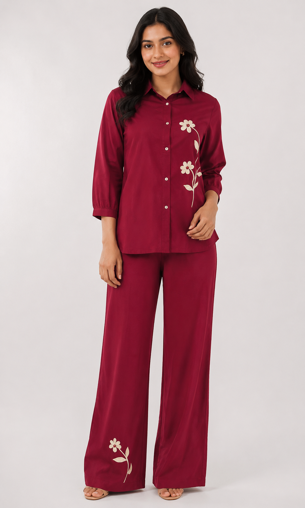Cotton with flower work smart two piece cordset (B787)