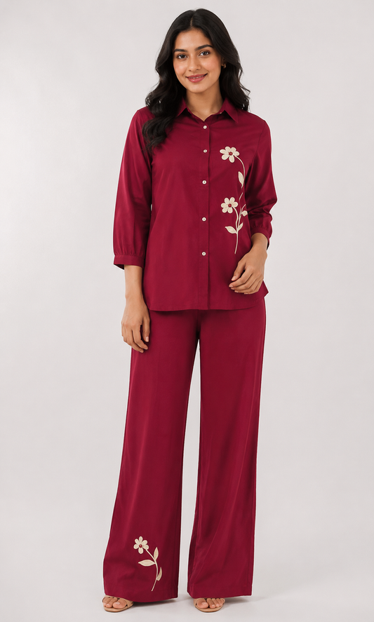 Cotton with flower work smart two piece cordset (B787)