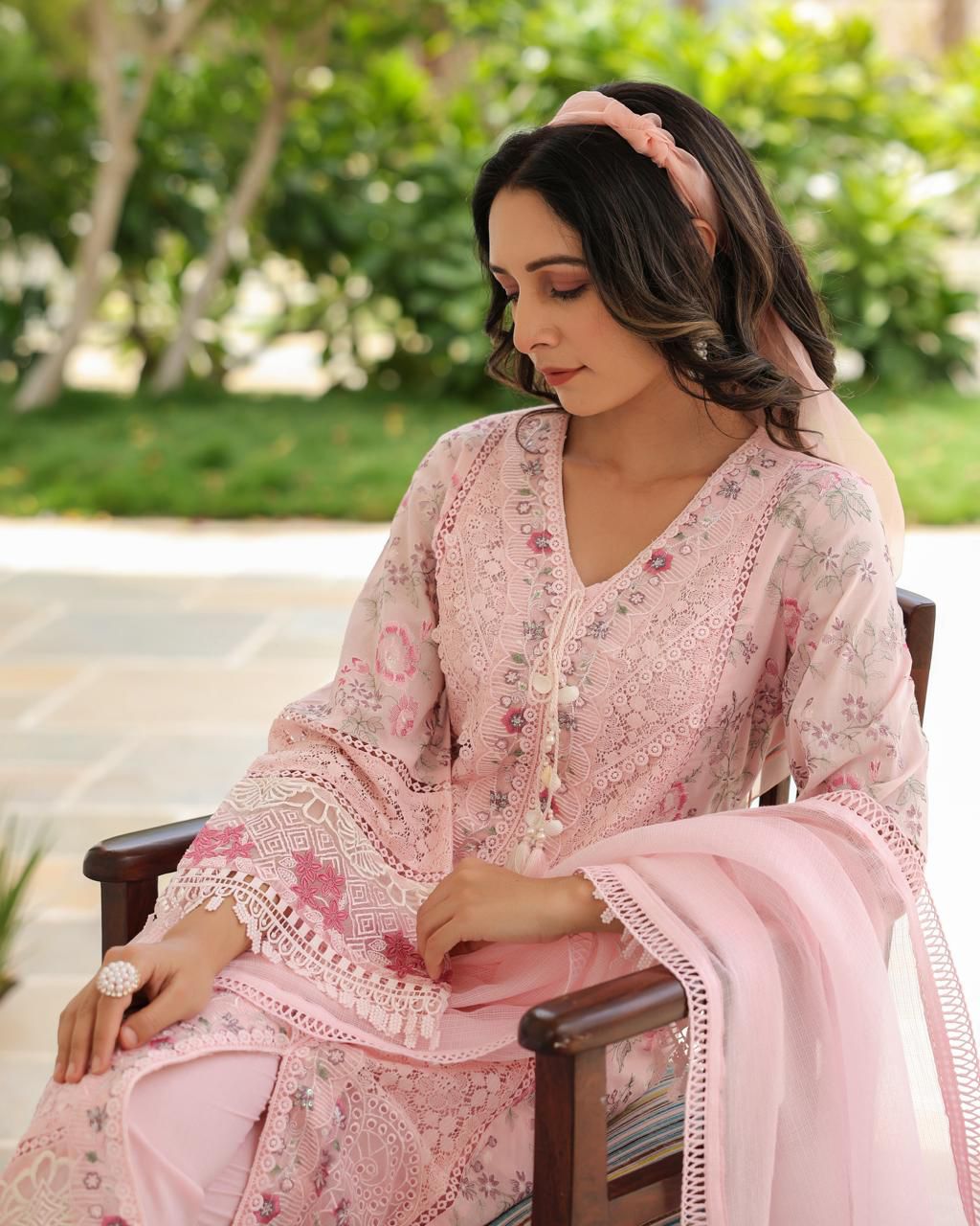 Light nude pink pakisthani pattern three piece set (P892)