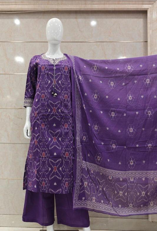 Pure cotton ikkat print three piece set (B440)
