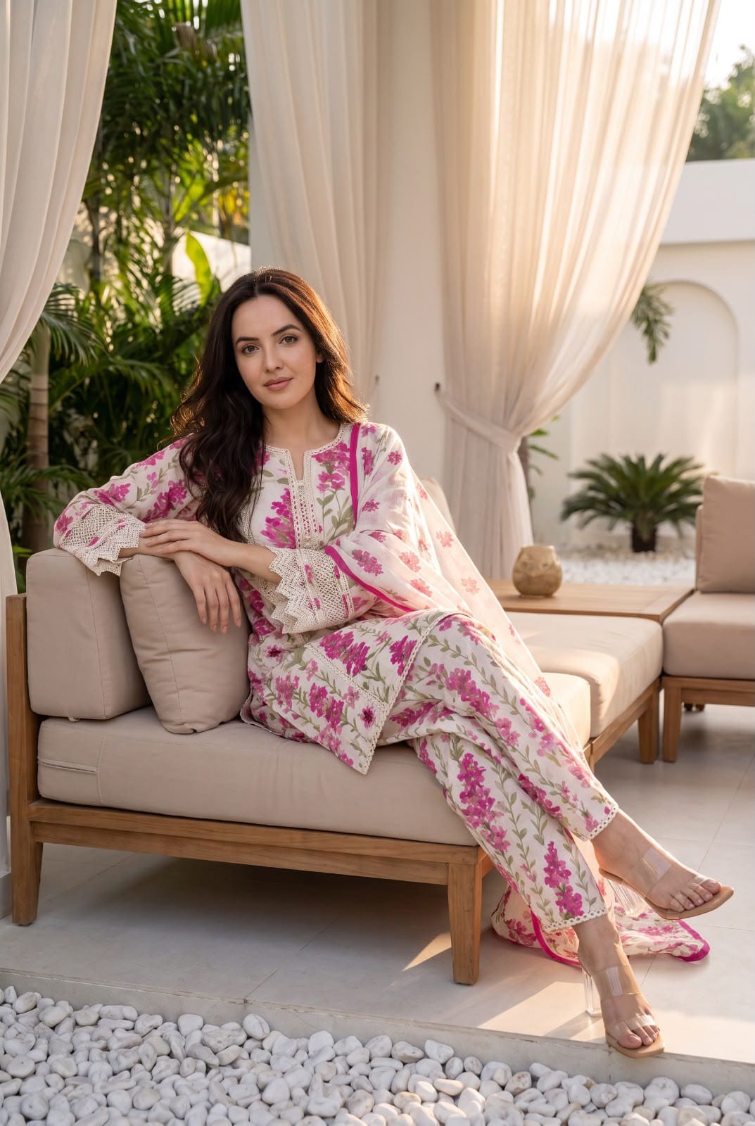 Stylish cotton with farshi salwar three piece set (C460)