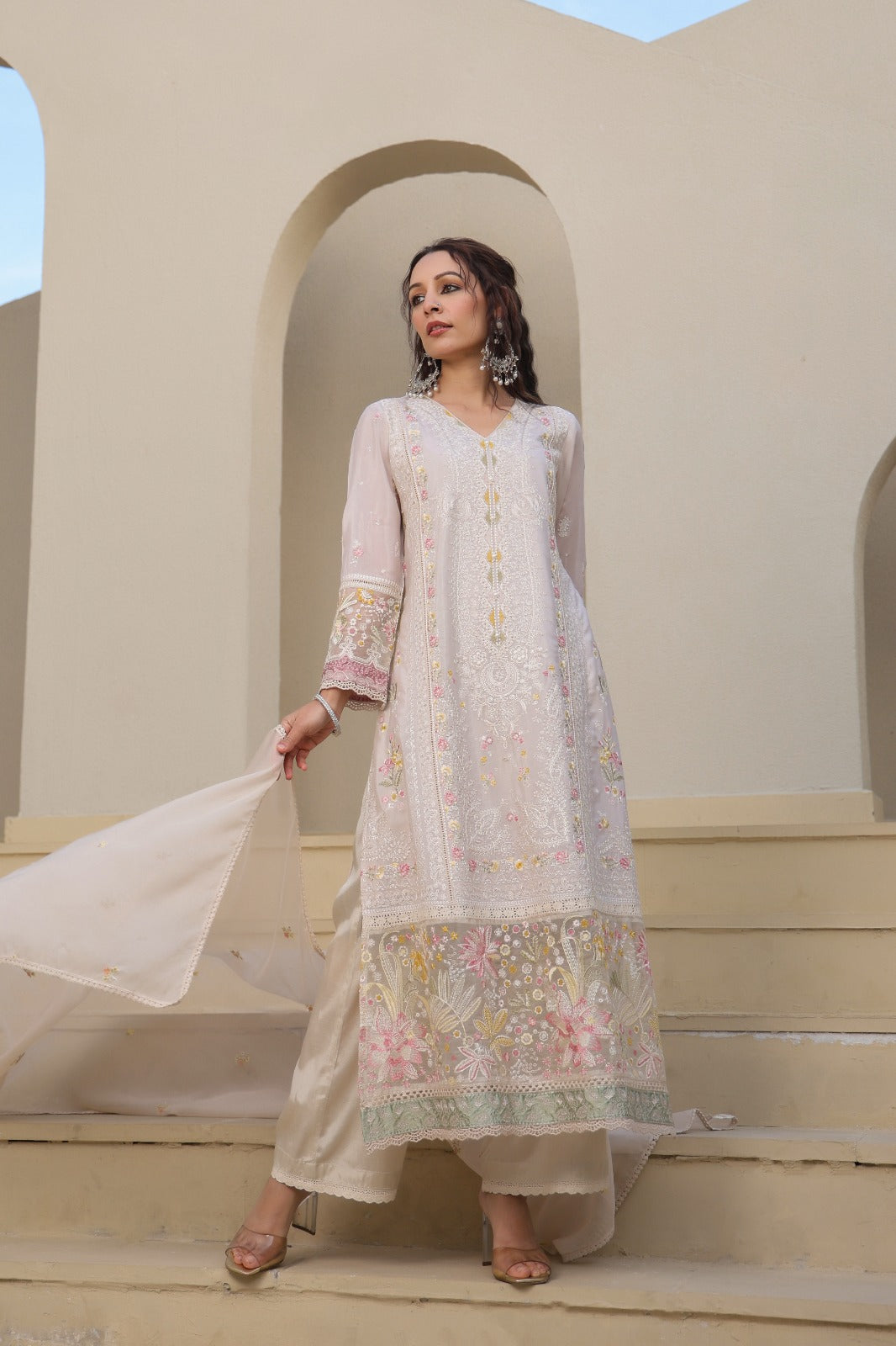 Pakistani organza suit with mul lining (P1657)