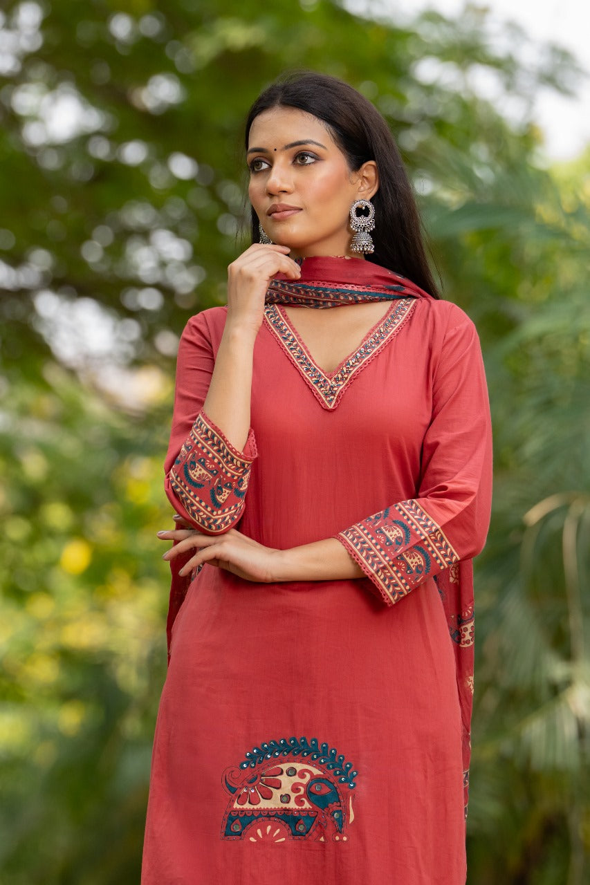 Red pure cotton three piece set (A338)
