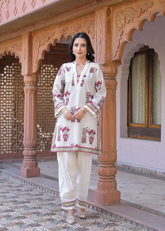 Pure cotton block print with farshi salwar stylish two piece cordset (S136)