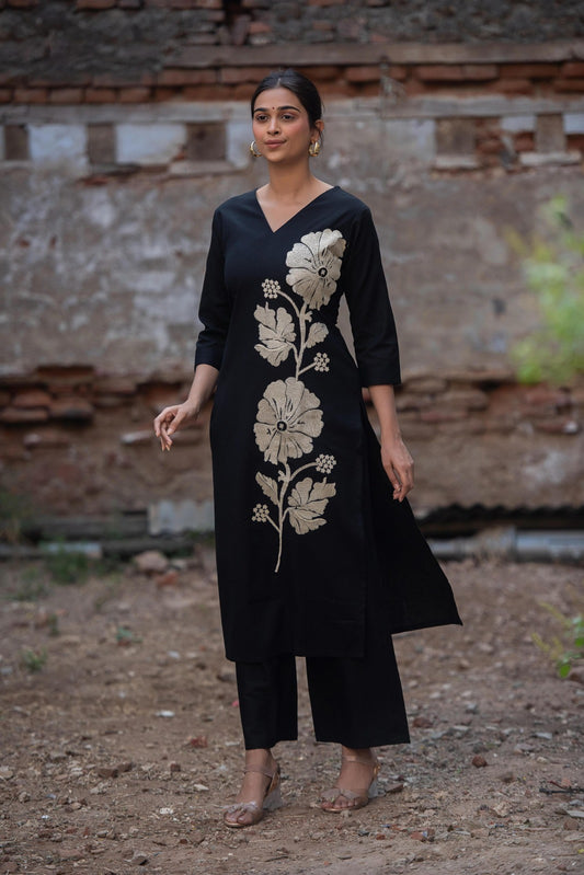 Black two piece cordset full thread work two piece cordset P1912